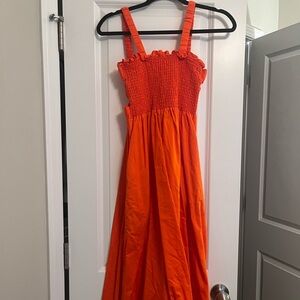 Topshop UK S/US 4-6, runs like XS, orange midi dress